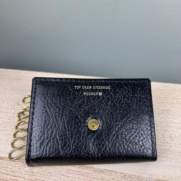 Vintage Meeker Top Grain Leather Key Caddy Holder Black Trifold 16 Hook Carrier - Picture 10 of 12